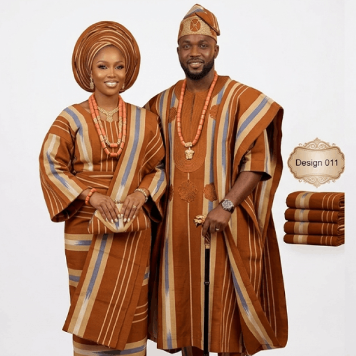 Luxury handwoven Aso-Oke wedding fabric Yoruba traditional wedding set ladies 3 bundles and men 4 bundles custom sewing available, ready-made