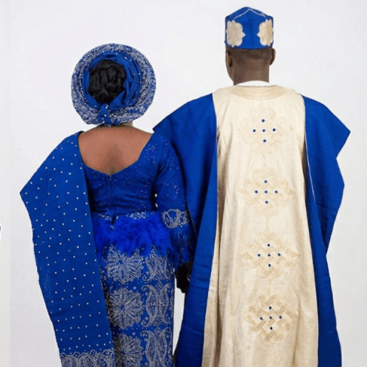 Full Package / Full Body / Bride and Groom Traditional Aso Oke Outfit Fully embellished (ladies' clothing) and embroidered (men's Agbada)