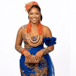 African couple traditional wedding outfit, royal blue George dress, luxury George dress, lace style, luxury outfit, Igbo bridal wear